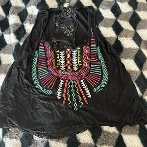 Embroidered Black Tank Top